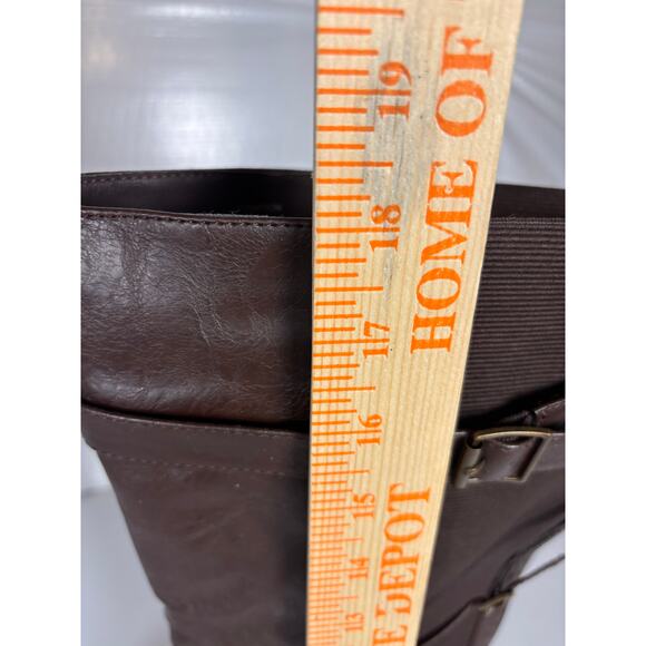 Avenue Pompton Brown Tall Riding Boots 10W Wide Calf Buckle Faux Leather - Picture 8 of 11